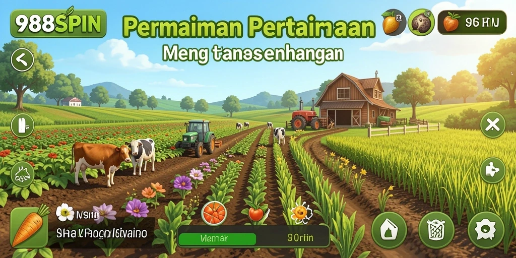 Gameplay 988SPIN dengan berbagai aktivitas pertanian yang menyenangkan.