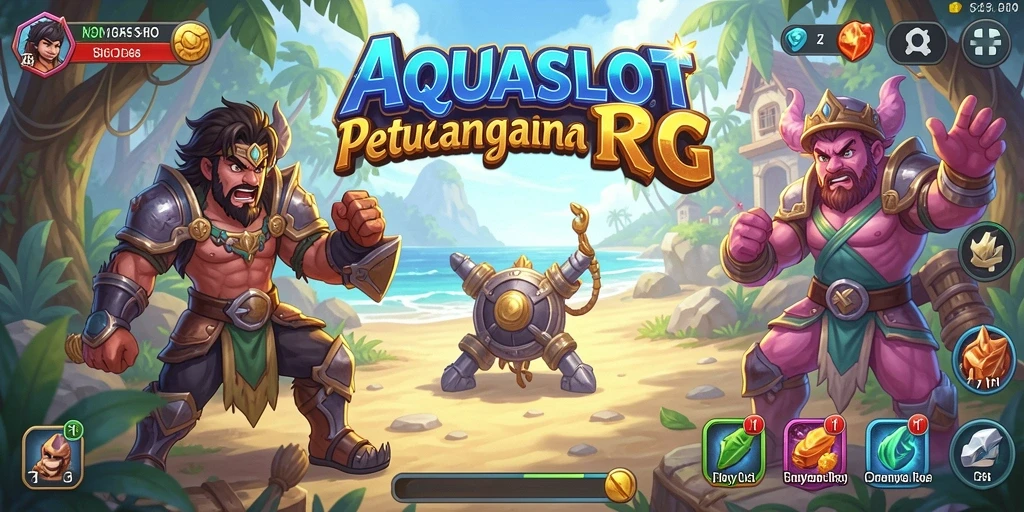 Screenshot menunjukkan pertempuran epik di dunia AQUASLOT.