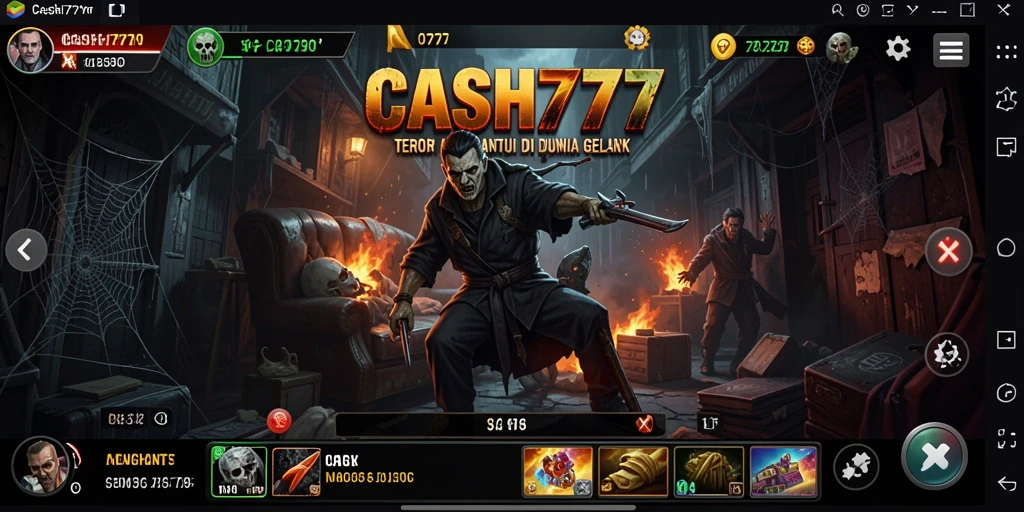 Screenshot gameplay CASH777 menampilkan suasana horor yang menakutkan.