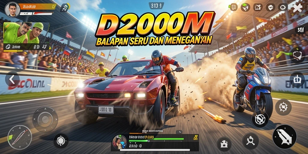 Screenshot utama D200M menampilkan balapan yang intens dan seru.