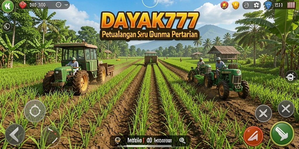 Tampilan gameplay DAYAK777 dengan aktivitas bertani yang seru.