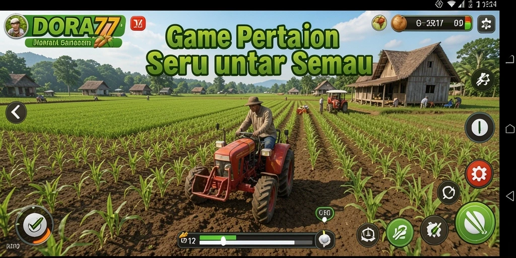 Screenshot gameplay DORA77 menampilkan aktivitas bertani yang seru