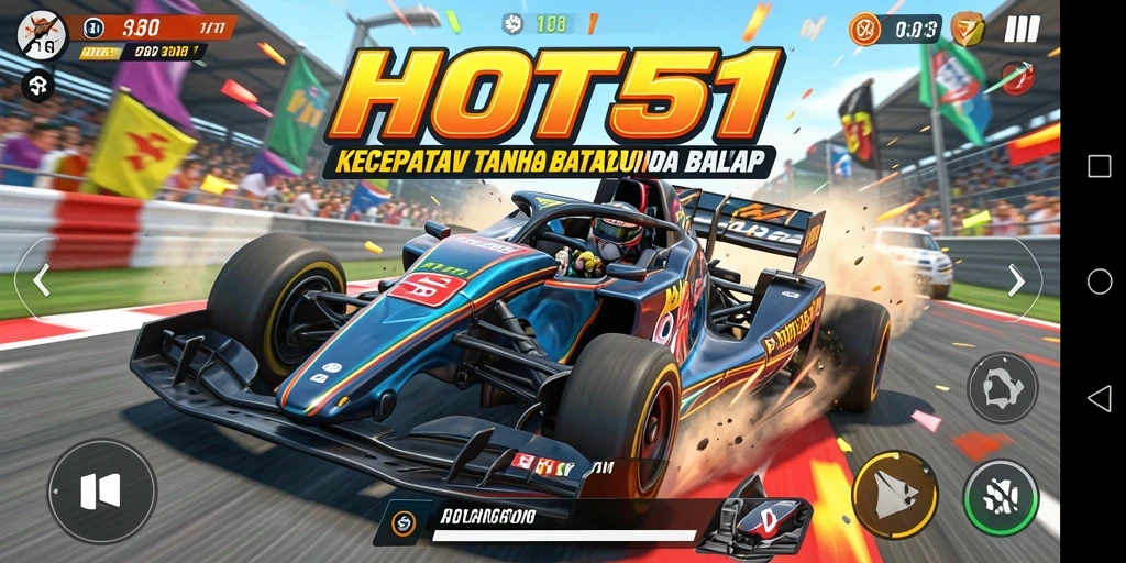 Gameplay seru di trek balap HOT51 dengan mobil kencang.