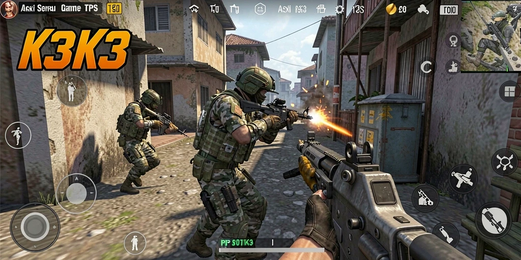 Tampilan gameplay K3K3 yang intens dan seru dalam aksi TPS.