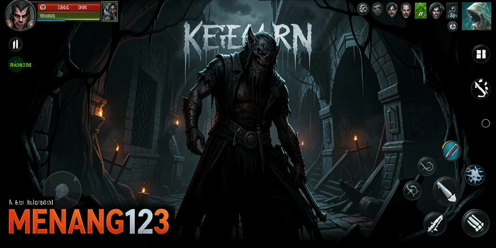 Tampilkan gameplay menyeramkan dari MENANG123 dengan efek visual menakutkan.