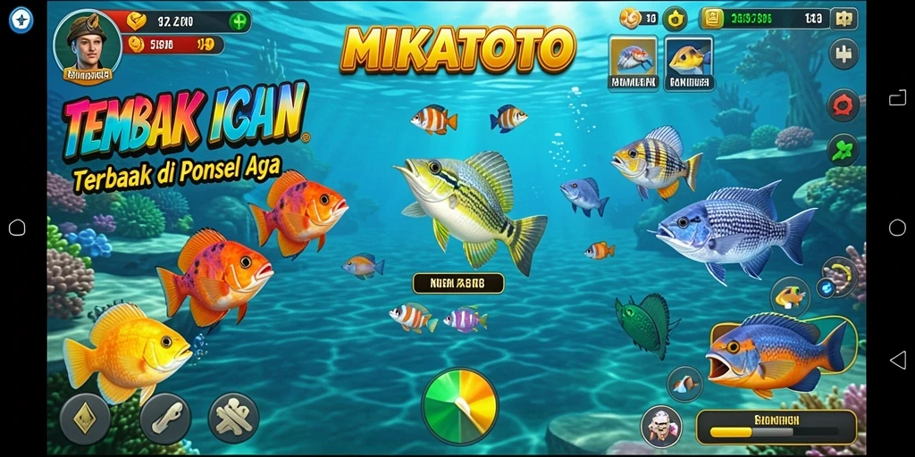 Tampilan gameplay MIKATOTO dengan aksi tembak ikan yang seru.