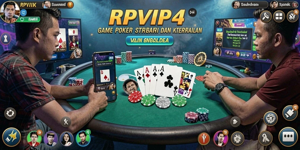 Screenshot utama RPVIP4 menunjukkan pemain berkompetisi di meja Poker.