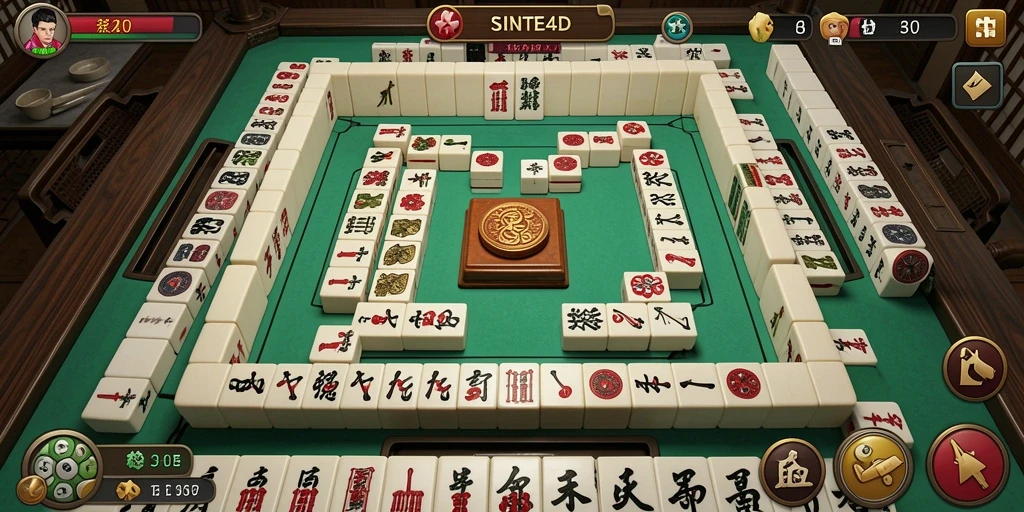 Tampilan gameplay SINTE4D dengan ubin Mahjong yang berwarna-warni.