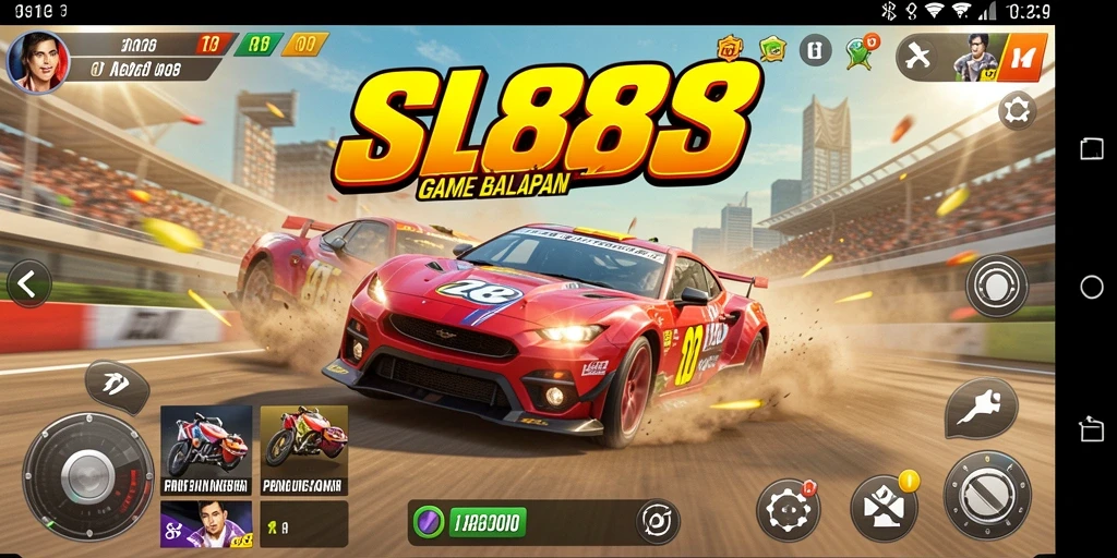 Tampilan utama gameplay SL888 yang menunjukkan aksi balapan mendebarkan.